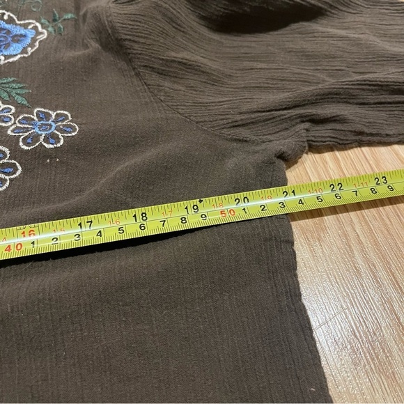2/$25 Giselle Apparel Vintage 90s Brown Floral Embroidered Boho Hippie Blouse - Picture 13 of 13